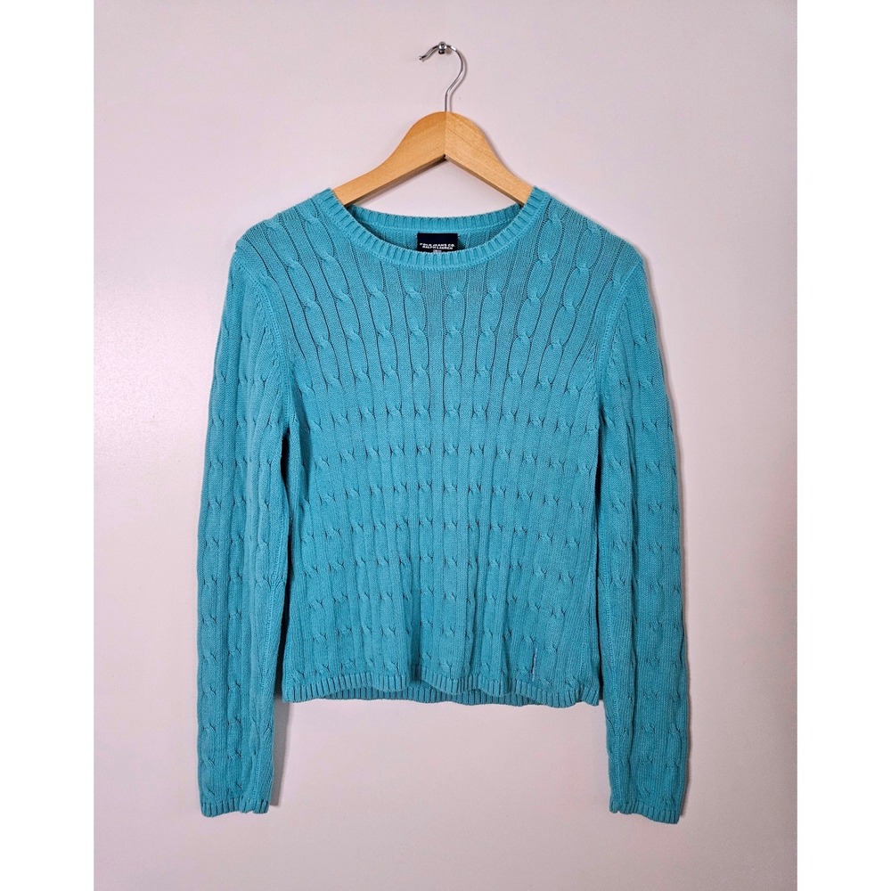 Polo Ralph Lauren Turquoise Cable Knit Sweater XL Blue Cotton Preppy Y2K